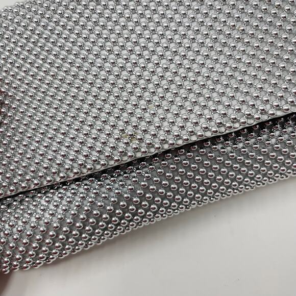 INC International Concepts Silver Gray Prudence Shiny Mesh Clutch Crossbody Bag - Picture 8 of 9